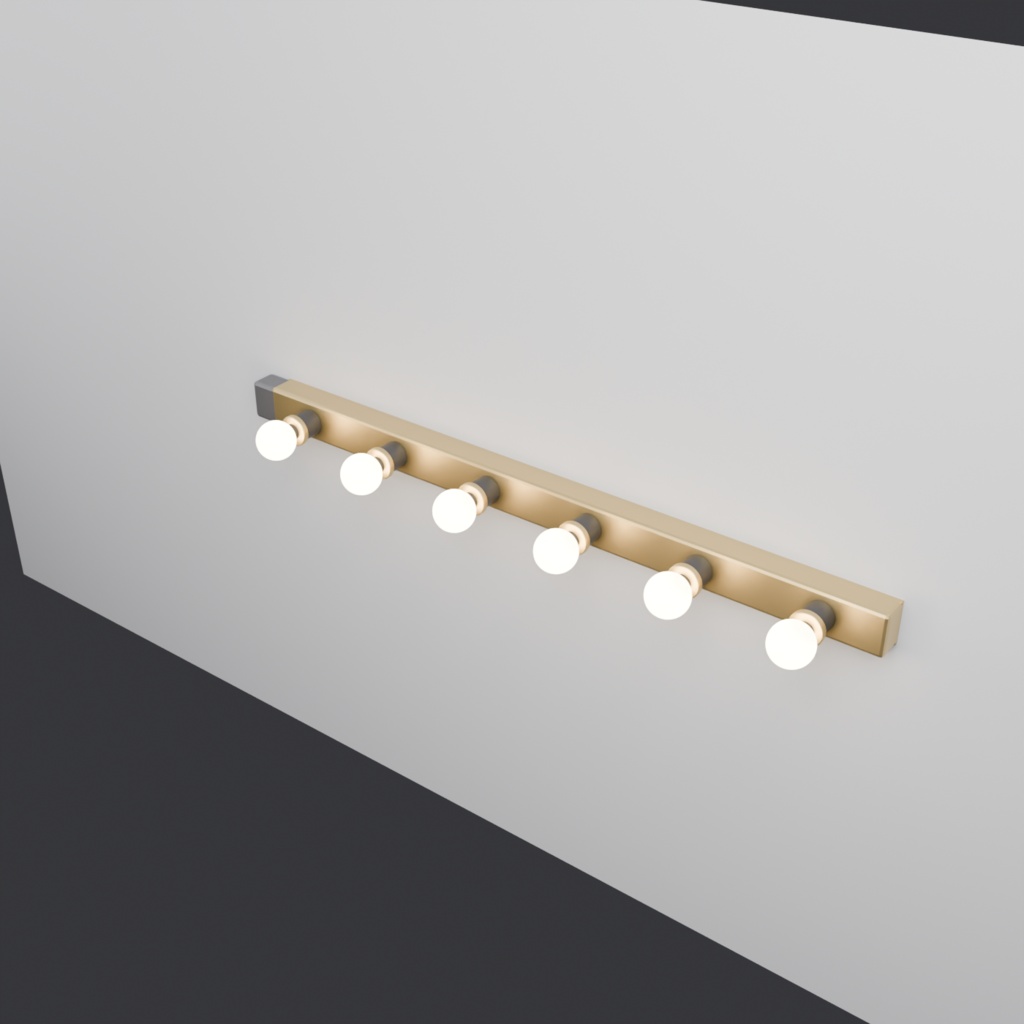 楽屋の電球バー(ドレッシングルームライト・6灯) 汎用3Dモデル | 1オブジェクト | .glb / .fbx / .obj | 背景素材(映像制作向け)