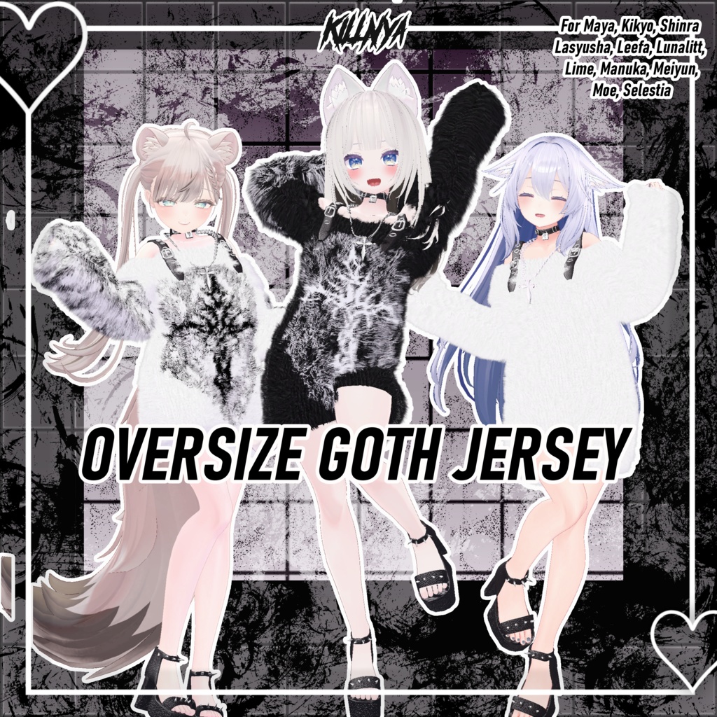 『11アバター対応』OVERSIZE GOTH JERSEY 【マヌカ，めいゆん，桔梗，森羅，ラシューシャ，萌，セレスティア，リーファ，ルーナリット，舞夜，ライム】