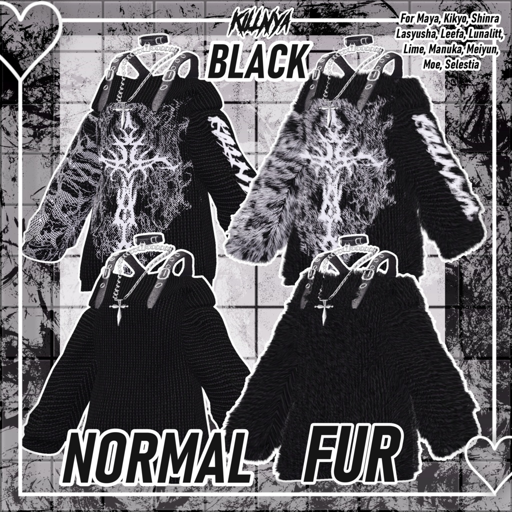 セール中!『11アバター対応』OVERSIZE GOTH JERSEY 【マヌカ,めいゆん,桔梗,森羅,ラシューシャ,萌,セレスティア,リーファ,ルーナリット,舞夜,ライム】