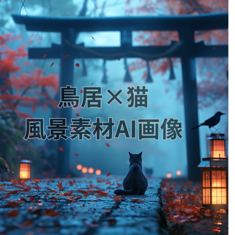 静けさが降りる刻― 灯が残る鳥居と猫｜和風背景素材 10枚セット