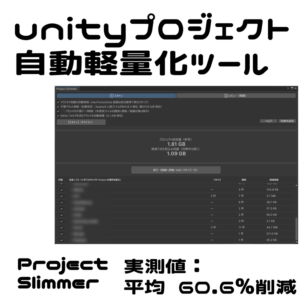unityプロジェクト軽量化ツール - ProjectSlimmer