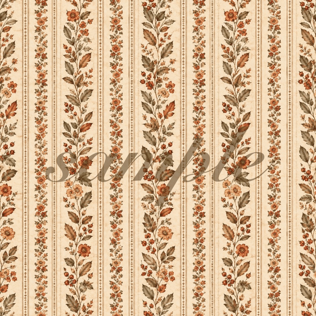 Terracotta Floral|秋色ボタニカル デジタルペーパー 8枚セット|シームレスパターン|ジャンクジャーナル・コラージュ