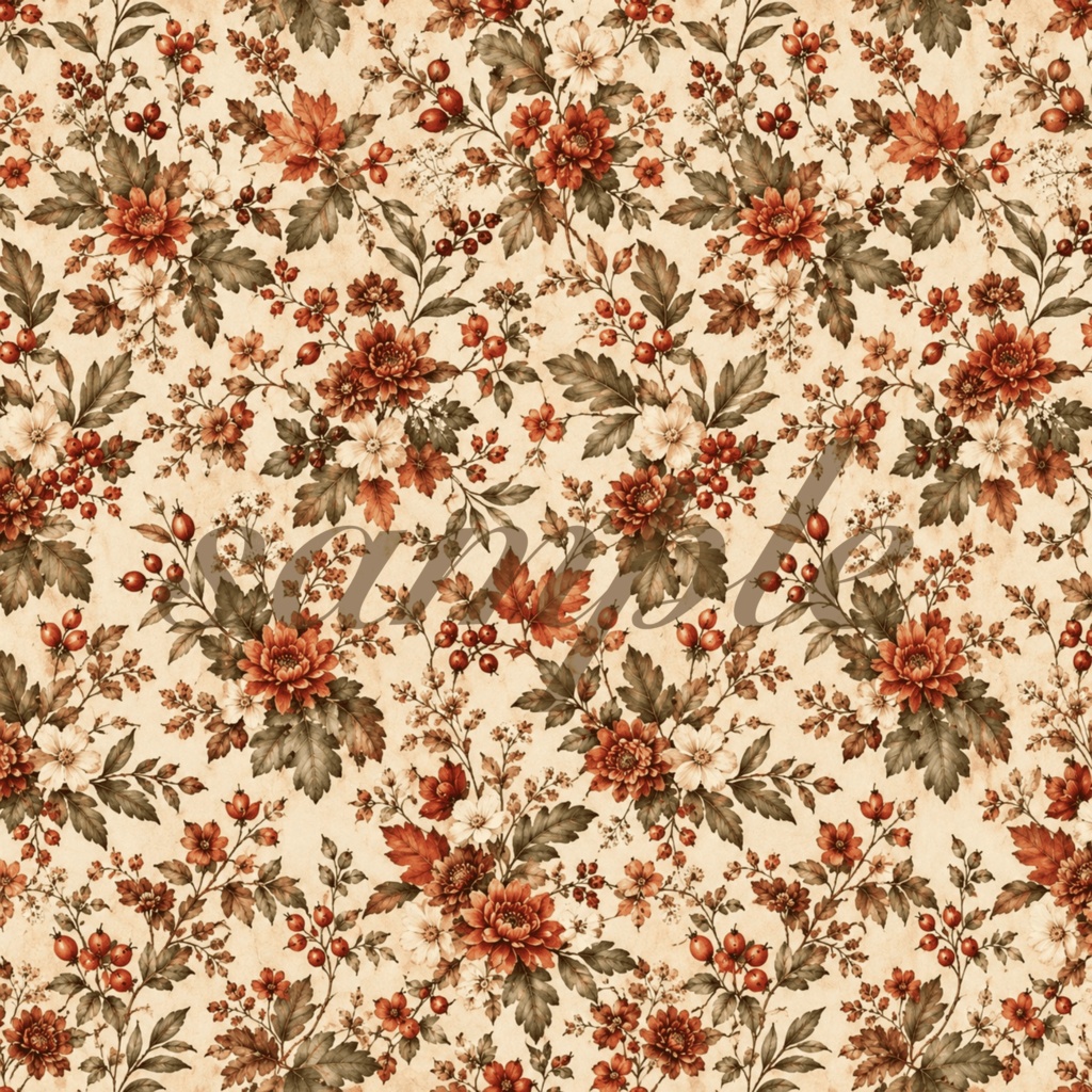 Terracotta Floral|秋色ボタニカル デジタルペーパー 8枚セット|シームレスパターン|ジャンクジャーナル・コラージュ