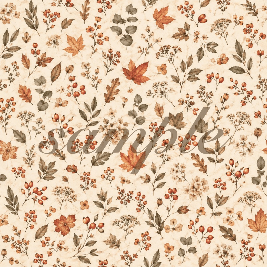 Terracotta Floral|秋色ボタニカル デジタルペーパー 8枚セット|シームレスパターン|ジャンクジャーナル・コラージュ