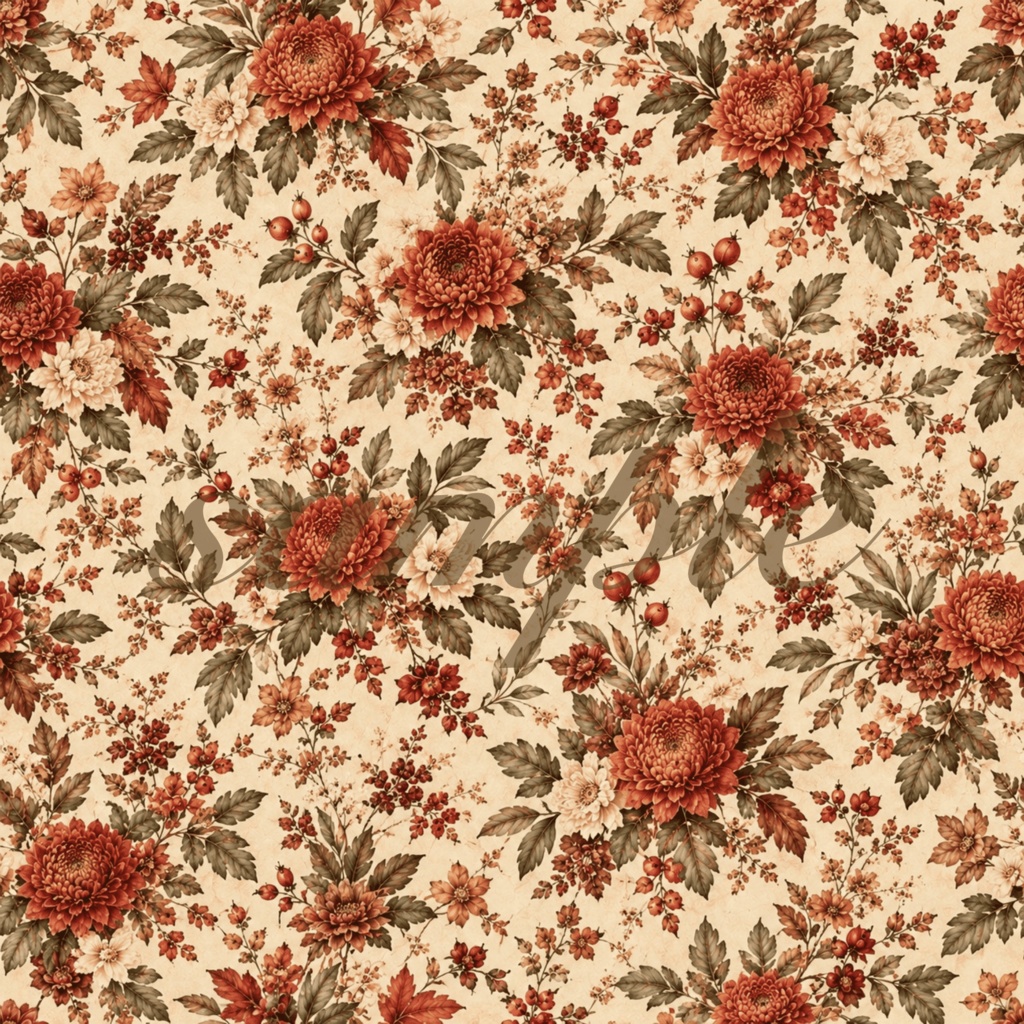 Terracotta Floral|秋色ボタニカル デジタルペーパー 8枚セット|シームレスパターン|ジャンクジャーナル・コラージュ