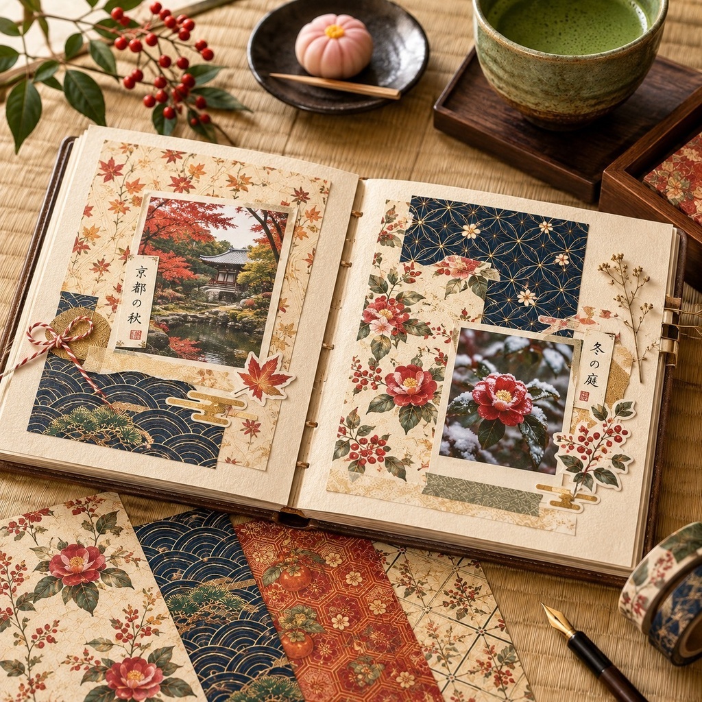 Japanese Autumn & Winter|和柄×秋冬のデジタルペーパー 8枚セット|ジャンクジャーナル・コラージュ素材