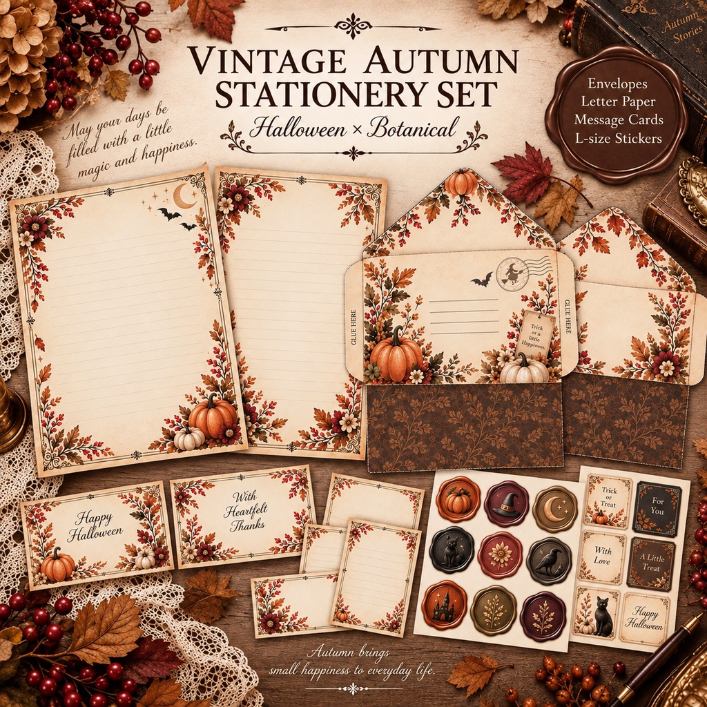 Halloween × Botanical｜ヴィンテージ秋のステーショナリーセット　Vintage Autumn Stationery Set