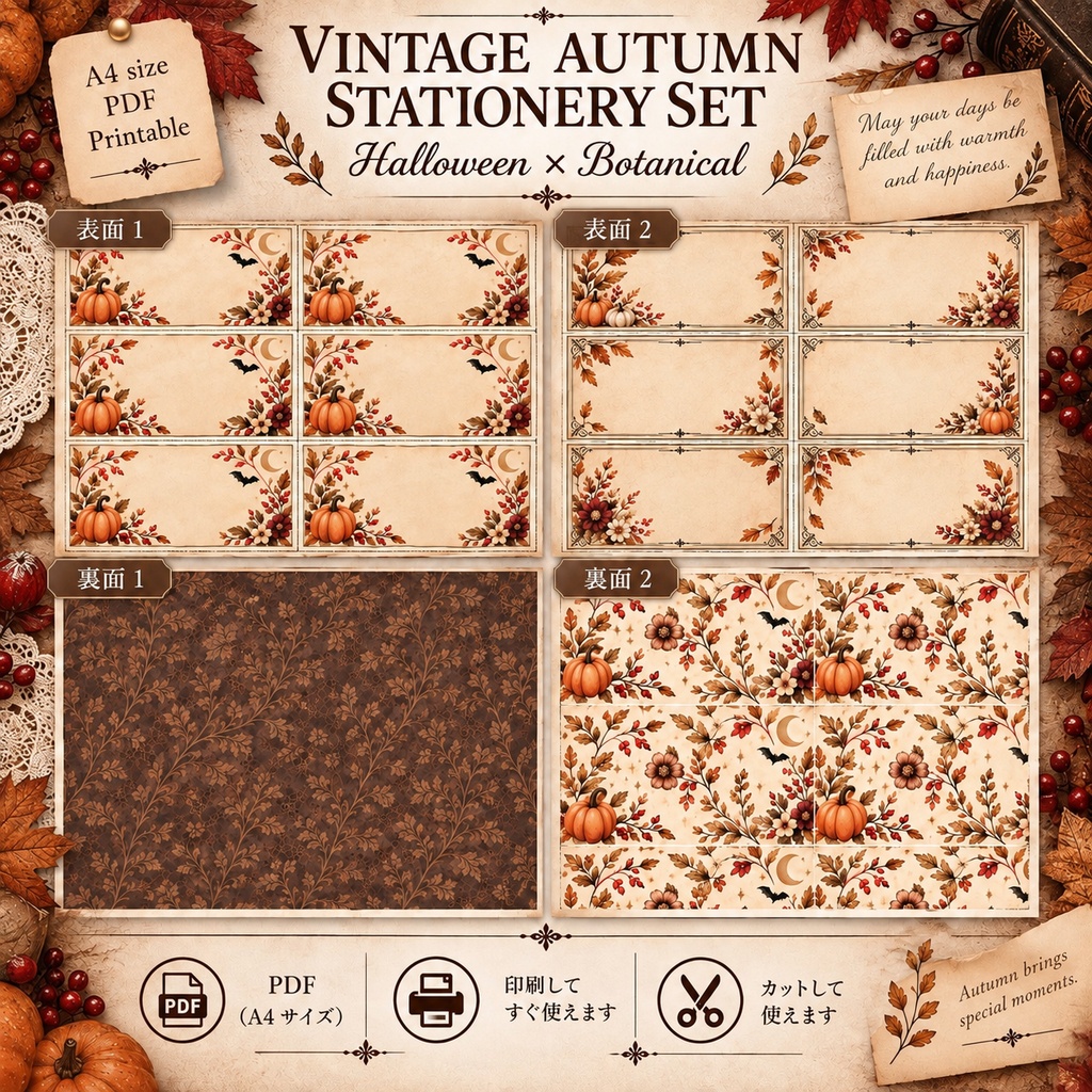 Halloween × Botanical|ヴィンテージ秋のステーショナリーセット Vintage Autumn Stationery Set