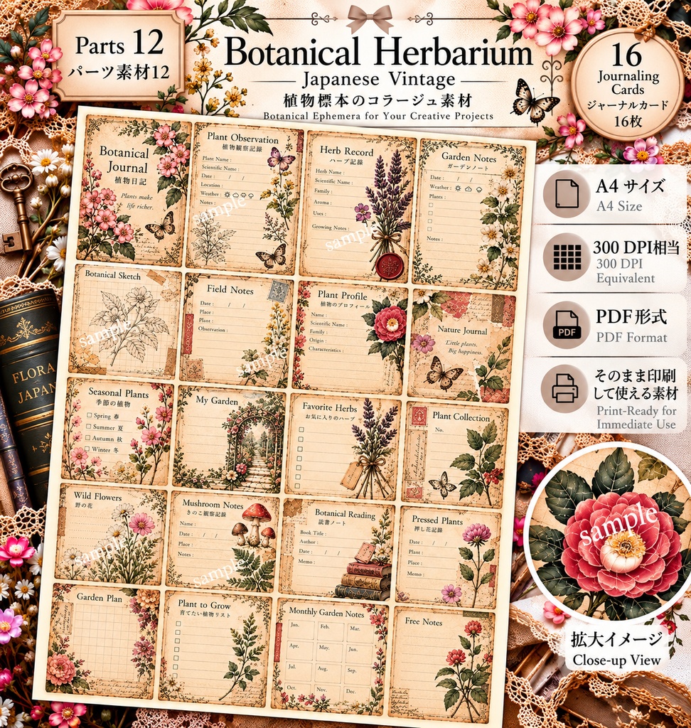 Japanese Botanical & Herbarium|ヴィンテージ植物標本 ジャンクジャーナル素材集