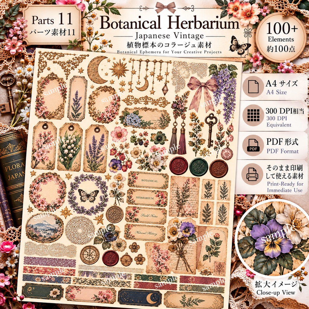 Japanese Botanical & Herbarium|ヴィンテージ植物標本 ジャンクジャーナル素材集