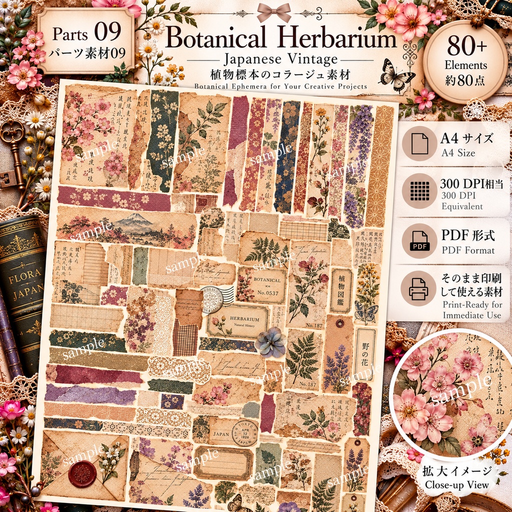 Japanese Botanical & Herbarium|ヴィンテージ植物標本 ジャンクジャーナル素材集