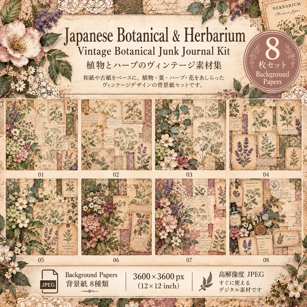 Japanese Botanical & Herbarium|ヴィンテージ植物標本 ジャンクジャーナル素材集