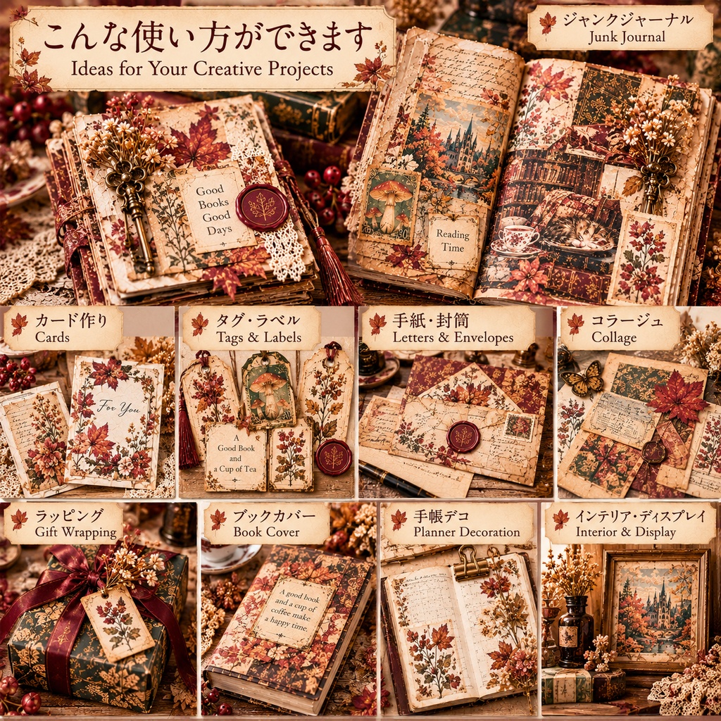 Cozy Reading Journal|秋の読書時間 ヴィンテージデジタル素材セット
