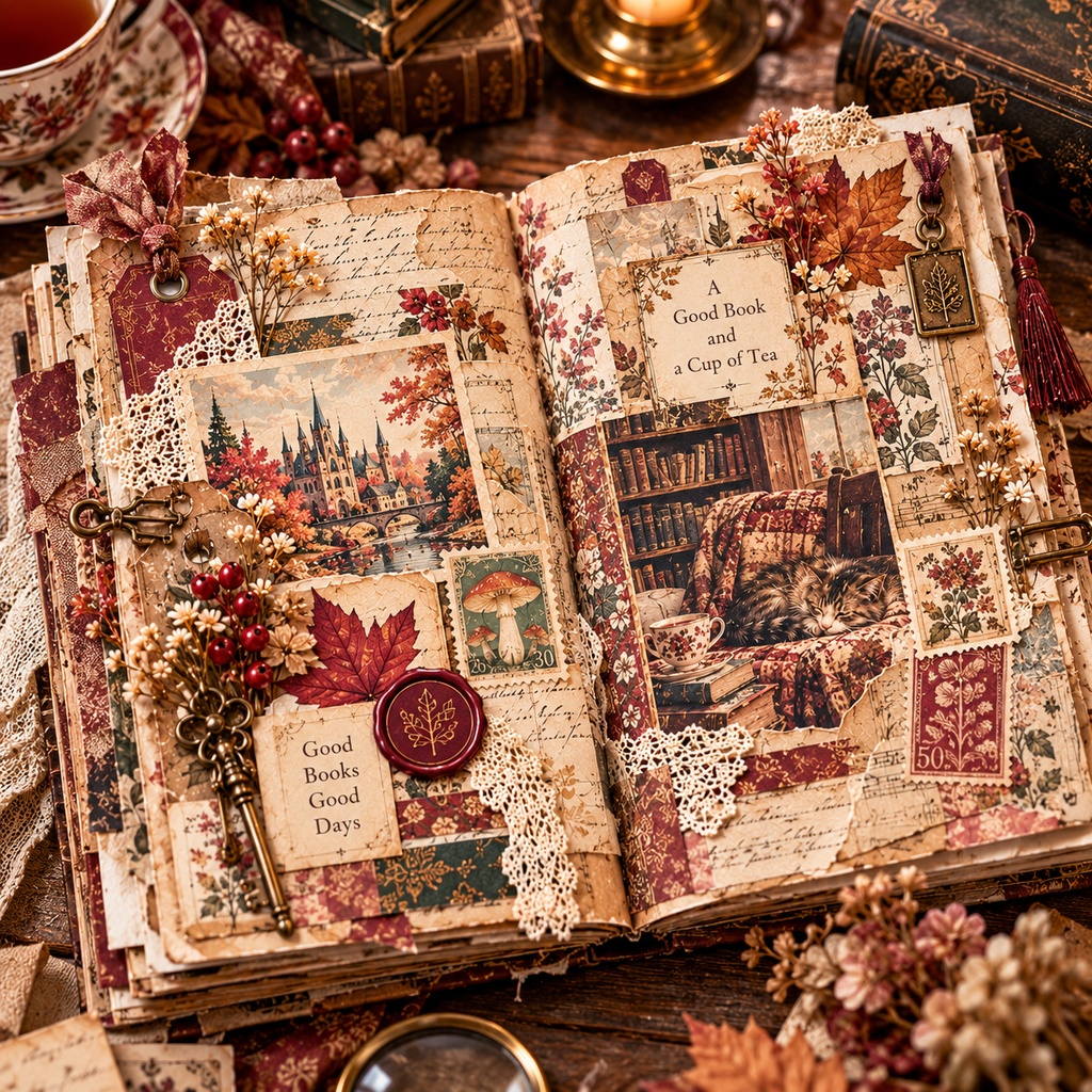 Cozy Reading Journal|秋の読書時間 ヴィンテージデジタル素材セット