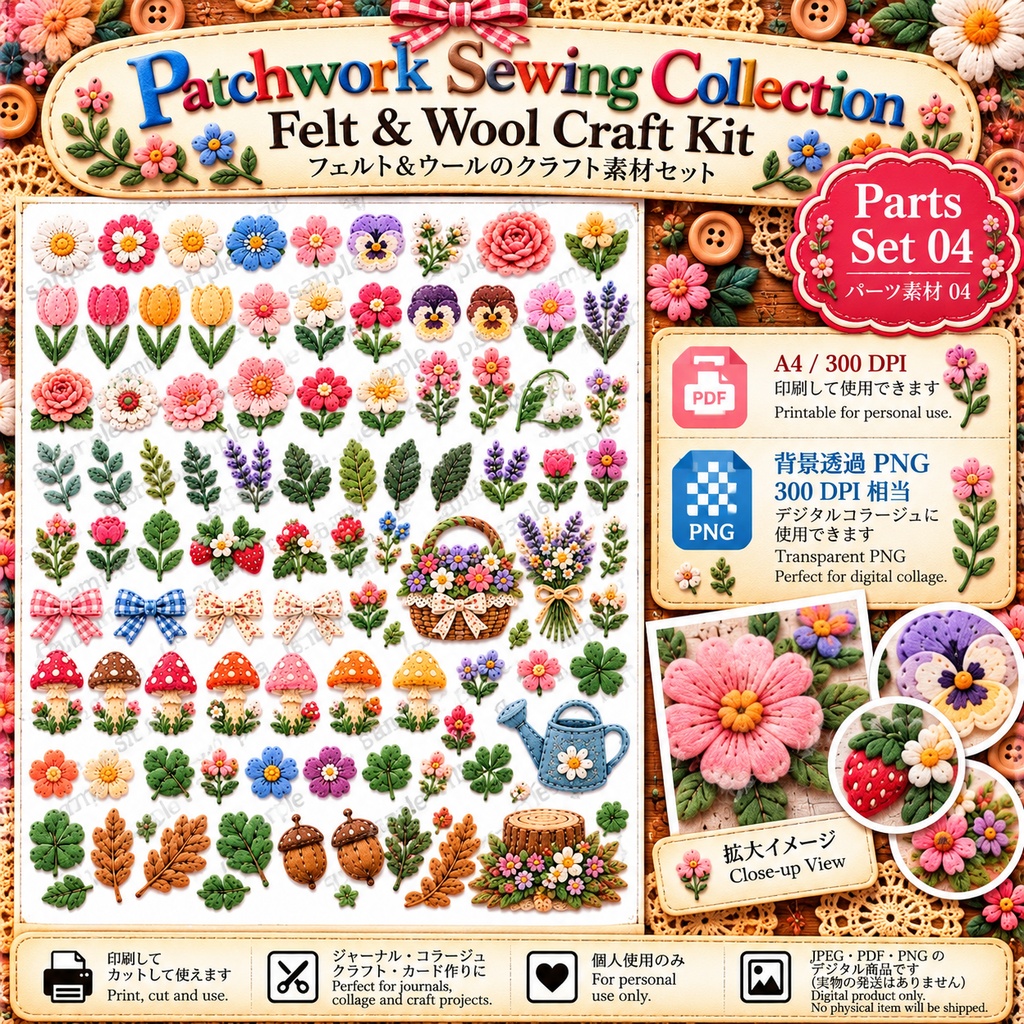Patchwork Sewing Collection|Felt & Wool Craft Kit|フェルト&ウール デジタル素材セット