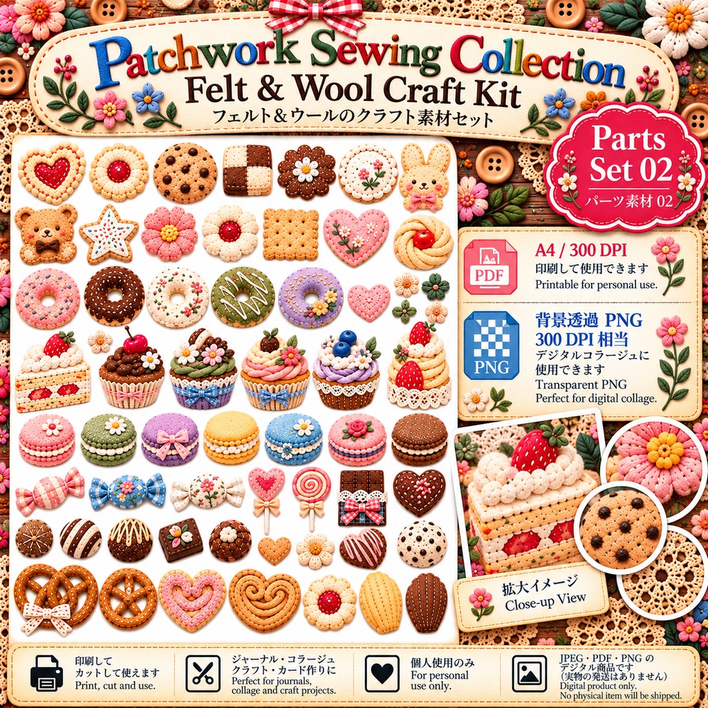 Patchwork Sewing Collection|Felt & Wool Craft Kit|フェルト&ウール デジタル素材セット