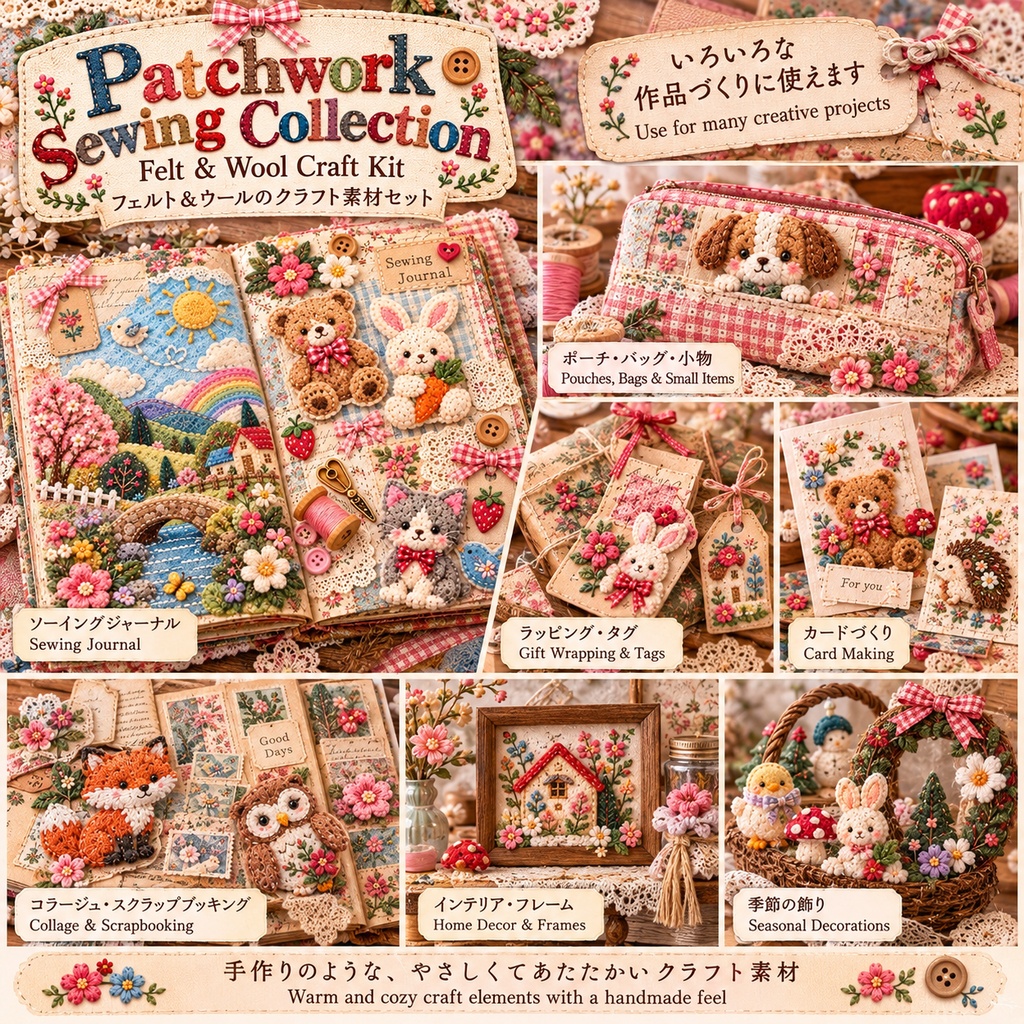 Patchwork Sewing Collection|Felt & Wool Craft Kit|フェルト&ウール デジタル素材セット
