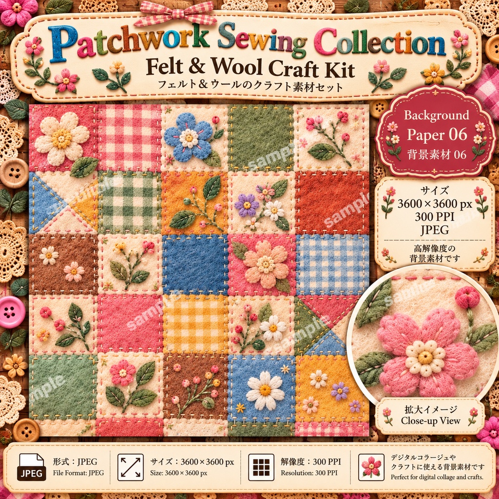 Patchwork Sewing Collection|Felt & Wool Craft Kit|フェルト&ウール デジタル素材セット