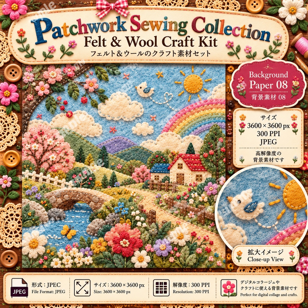 Patchwork Sewing Collection|Felt & Wool Craft Kit|フェルト&ウール デジタル素材セット