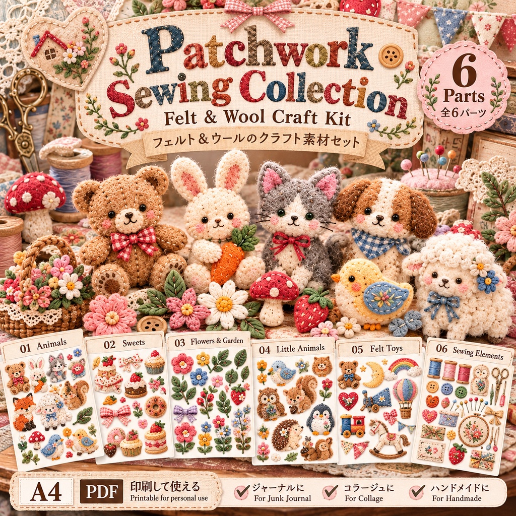 Patchwork Sewing Collection|Felt & Wool Craft Kit|フェルト&ウール デジタル素材セット