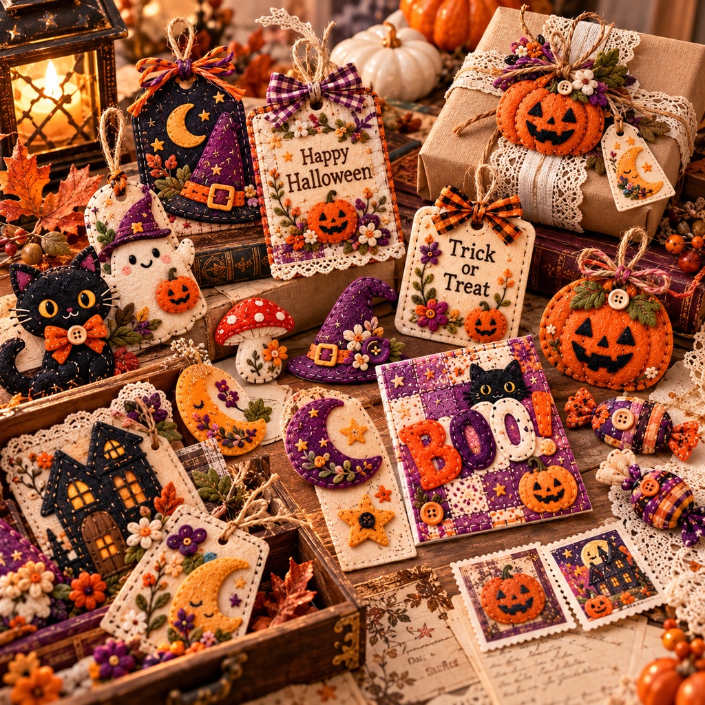 Cute Halloween Sewing Collection|Felt Tags, Cards & Patchwork Kit 可愛いハロウィンソーイングコレクション|フェルトタグ・カード・パッチワーク素材セット