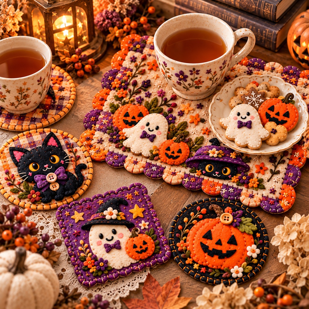 Cute Halloween Sewing Collection|Printable Felt Coasters & Mini Mats Set 可愛いハロウィンソーイングコレクション|フェルト風コースター&ミニマットセット