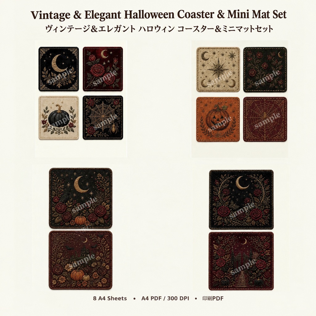Vintage & Elegant Halloween Coaster & Mini Mat Set|ハロウィン コースター&ミニマット 12デザイン
