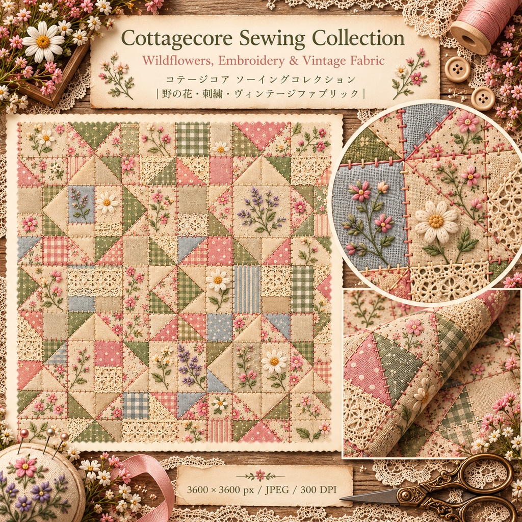 Cottagecore Sewing Collection|野の花・刺繍・ヴィンテージファブリック素材集