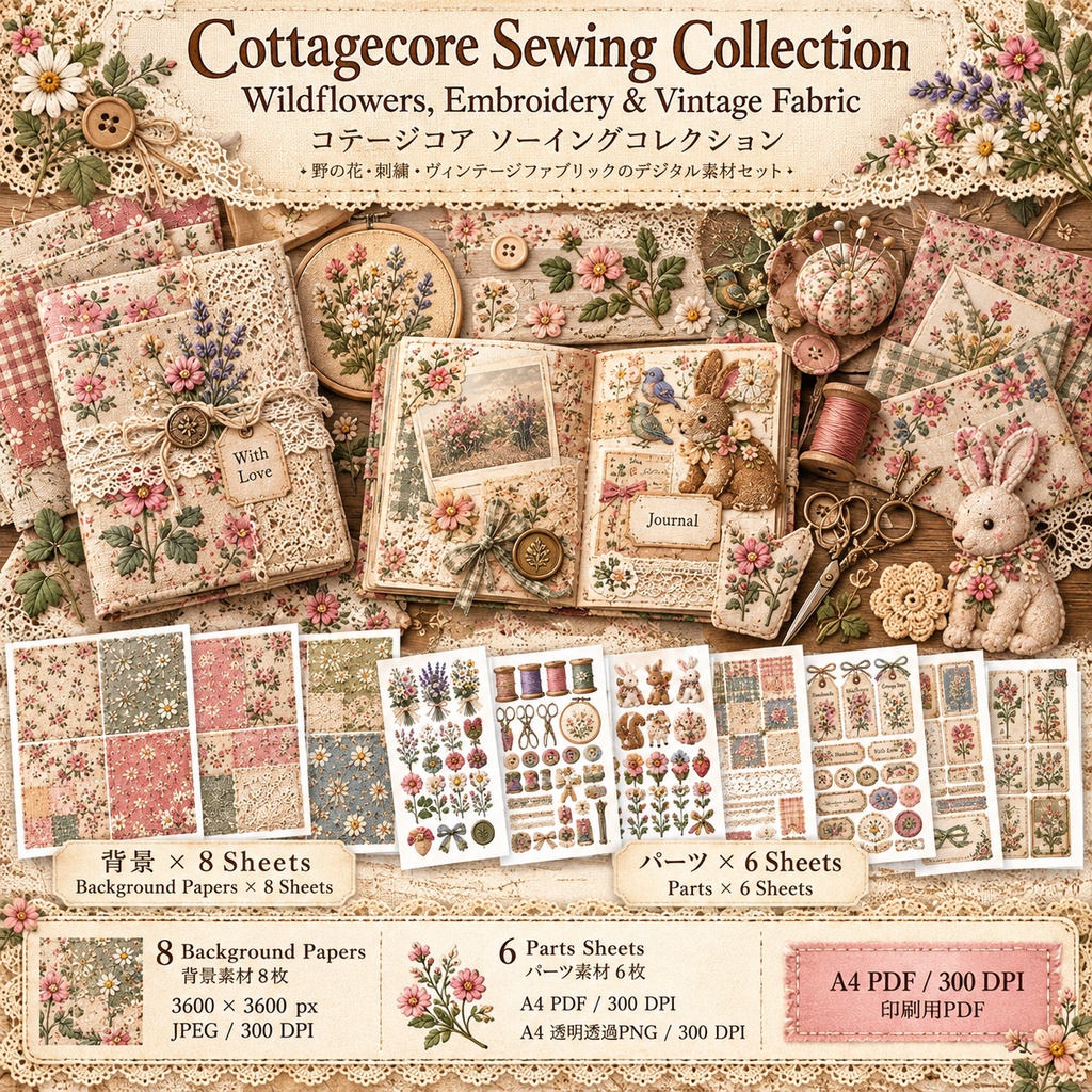 Cottagecore Sewing Collection|野の花・刺繍・ヴィンテージファブリック素材集