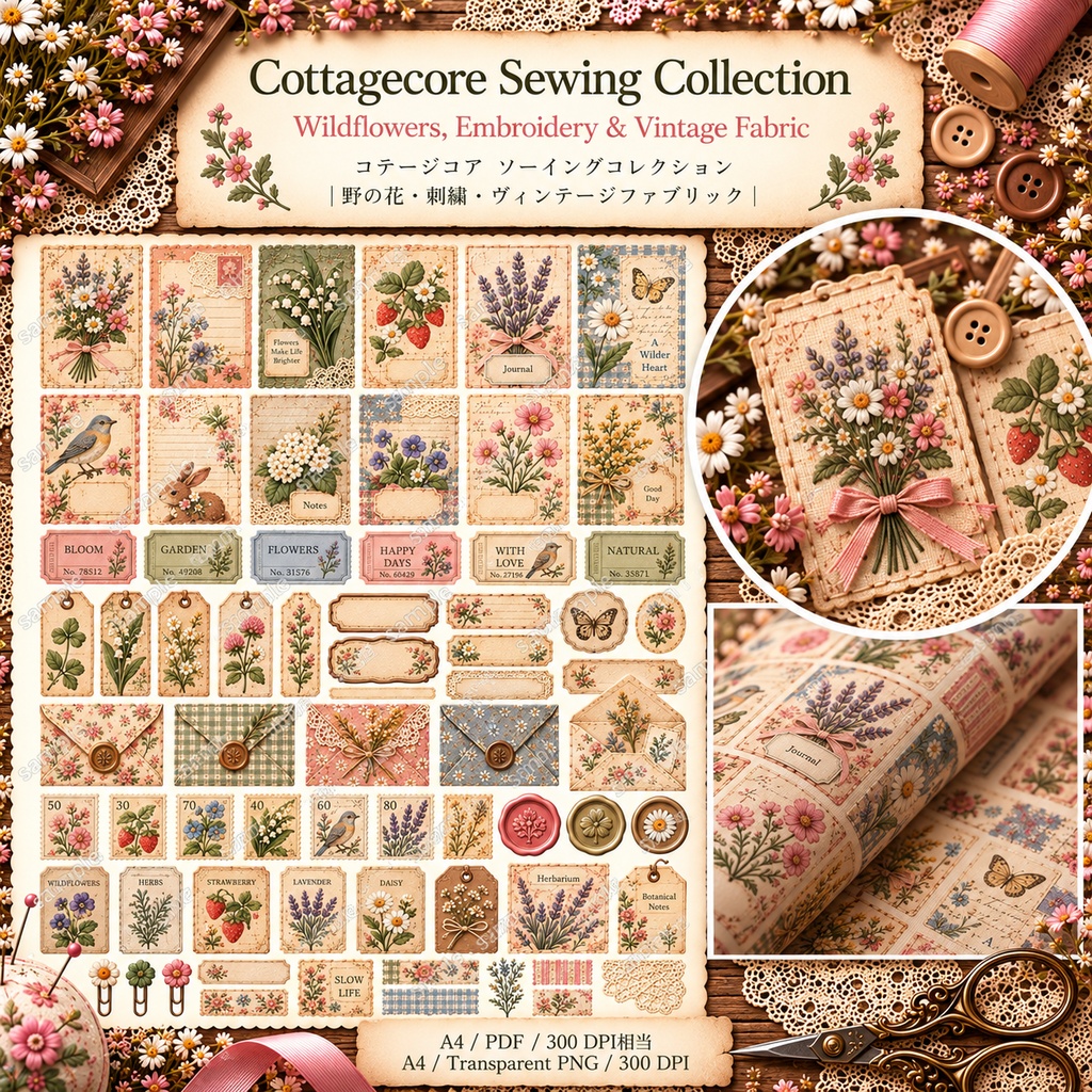 Cottagecore Sewing Collection|野の花・刺繍・ヴィンテージファブリック素材集
