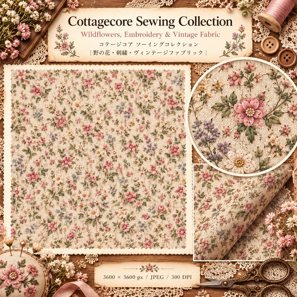 Cottagecore Sewing Collection|野の花・刺繍・ヴィンテージファブリック素材集