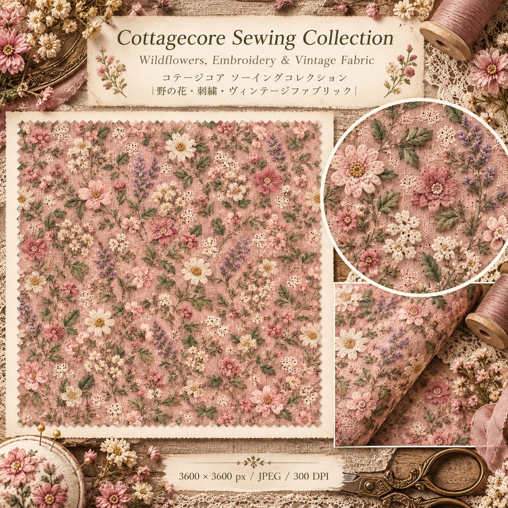 Cottagecore Sewing Collection|野の花・刺繍・ヴィンテージファブリック素材集