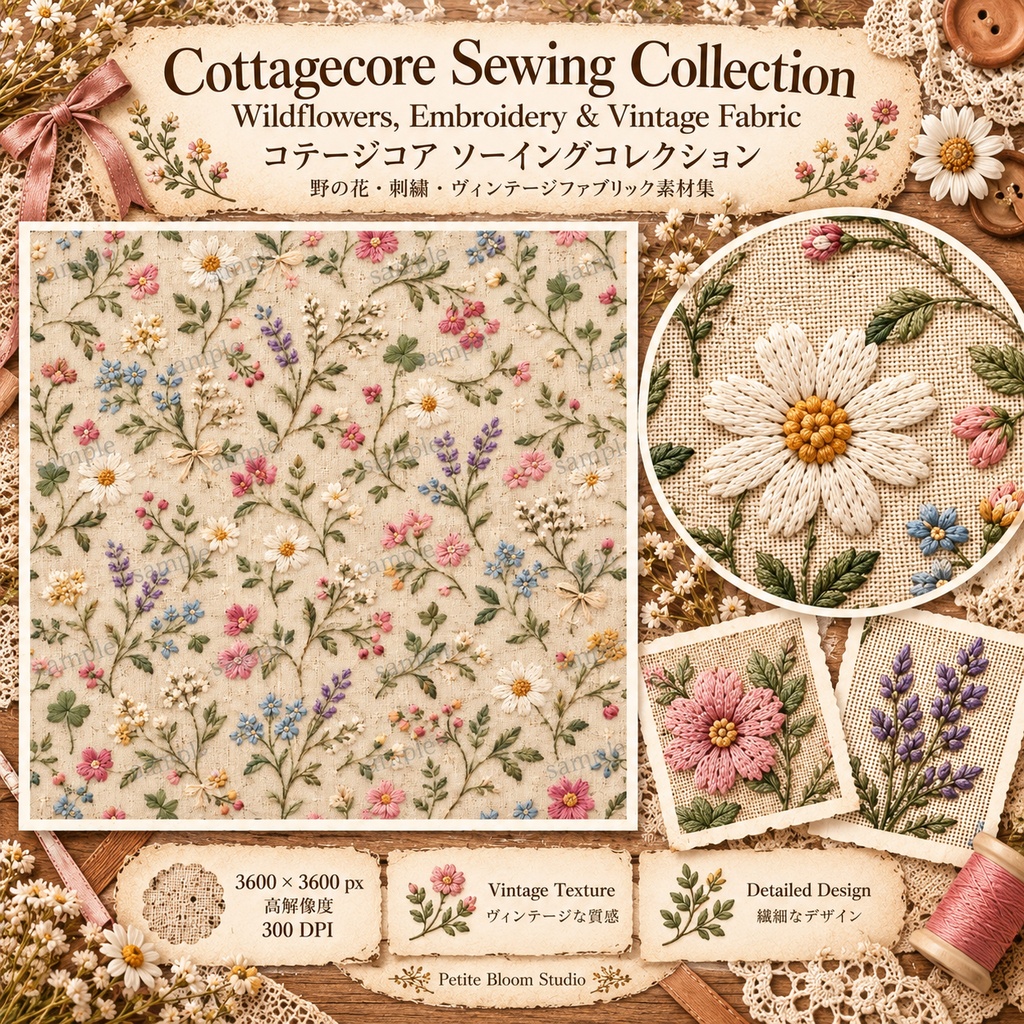 Cottagecore Sewing Collection|野の花・刺繍・ヴィンテージファブリック素材集