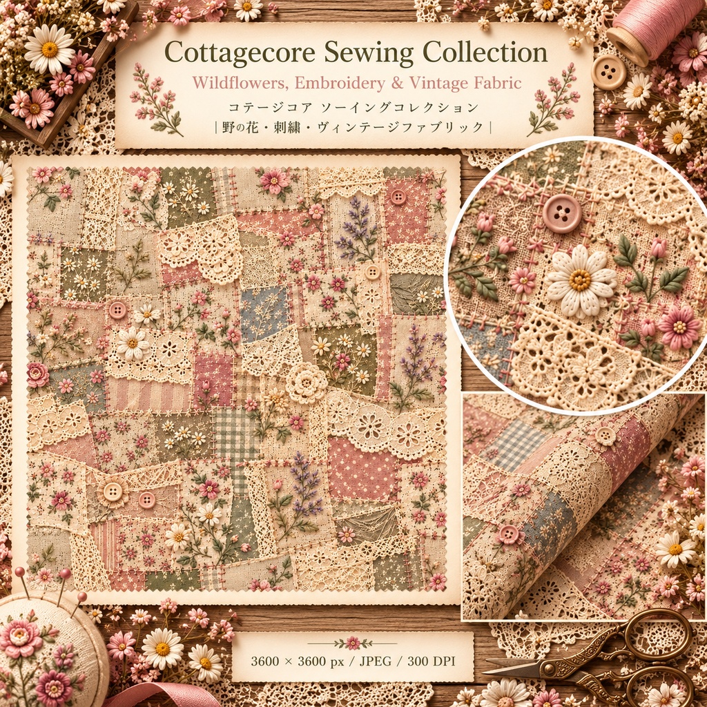 Cottagecore Sewing Collection|野の花・刺繍・ヴィンテージファブリック素材集