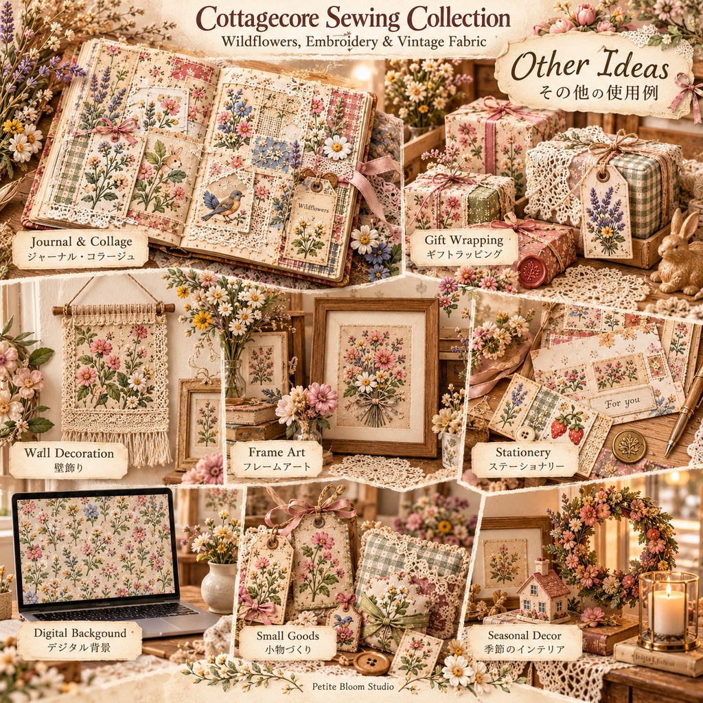 Cottagecore Sewing Collection|野の花・刺繍・ヴィンテージファブリック素材集