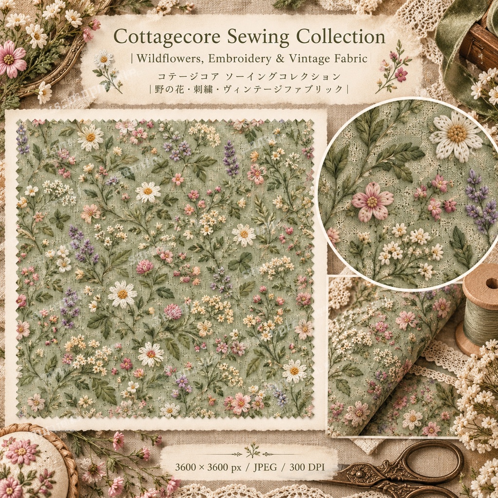 Cottagecore Sewing Collection|野の花・刺繍・ヴィンテージファブリック素材集