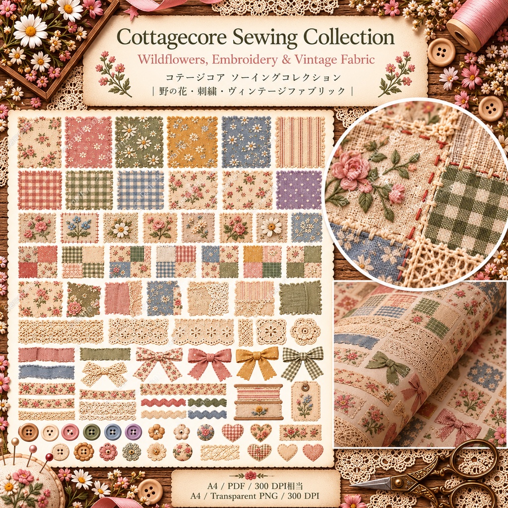 Cottagecore Sewing Collection|野の花・刺繍・ヴィンテージファブリック素材集