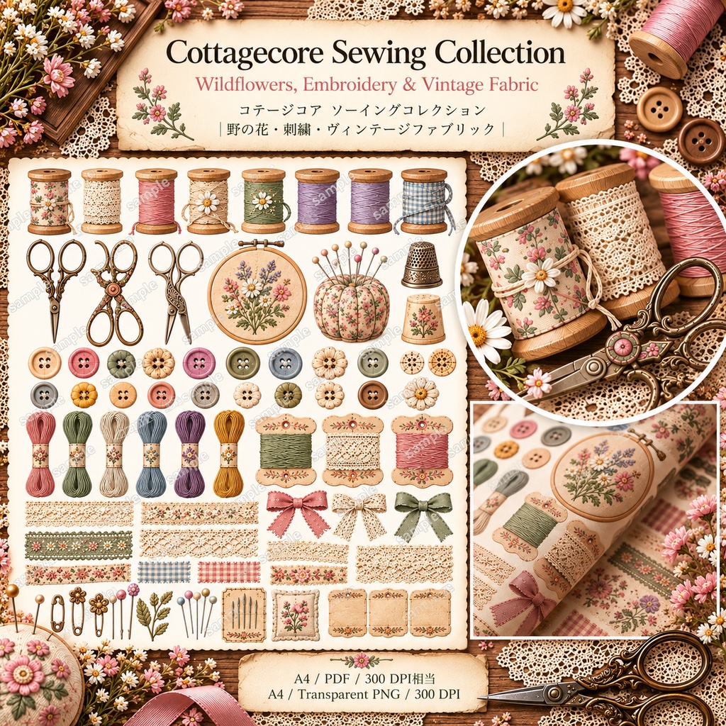 Cottagecore Sewing Collection|野の花・刺繍・ヴィンテージファブリック素材集