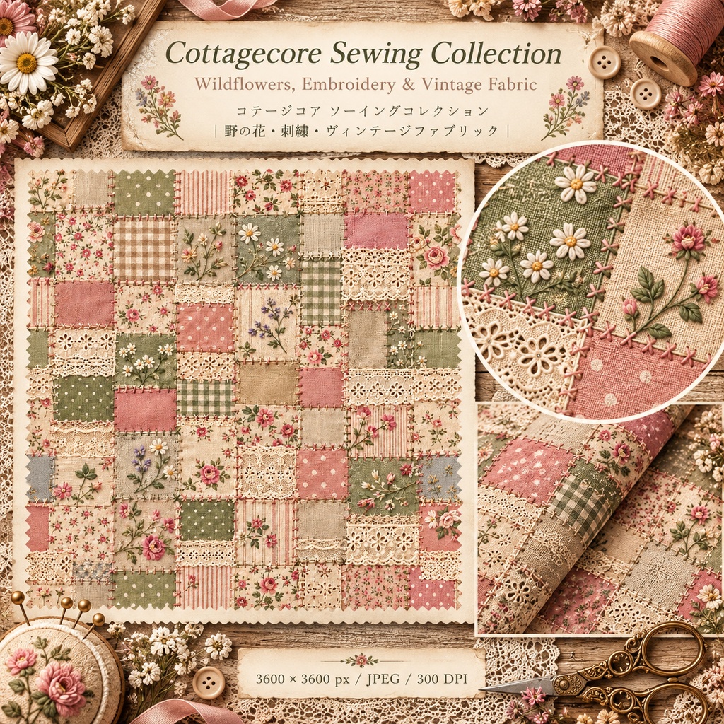 Cottagecore Sewing Collection|野の花・刺繍・ヴィンテージファブリック素材集
