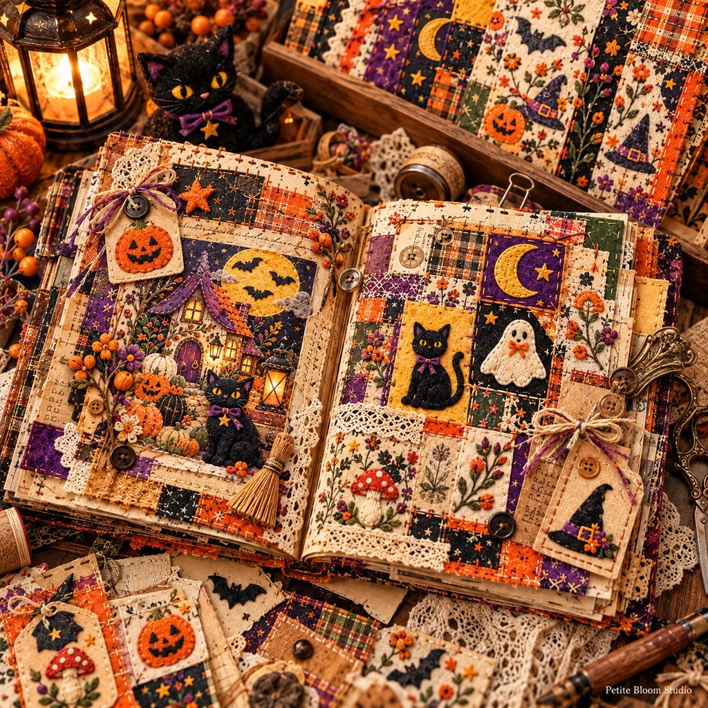 Cute Halloween Sewing Collection フェルト&パッチワーク風 背景素材8枚セット