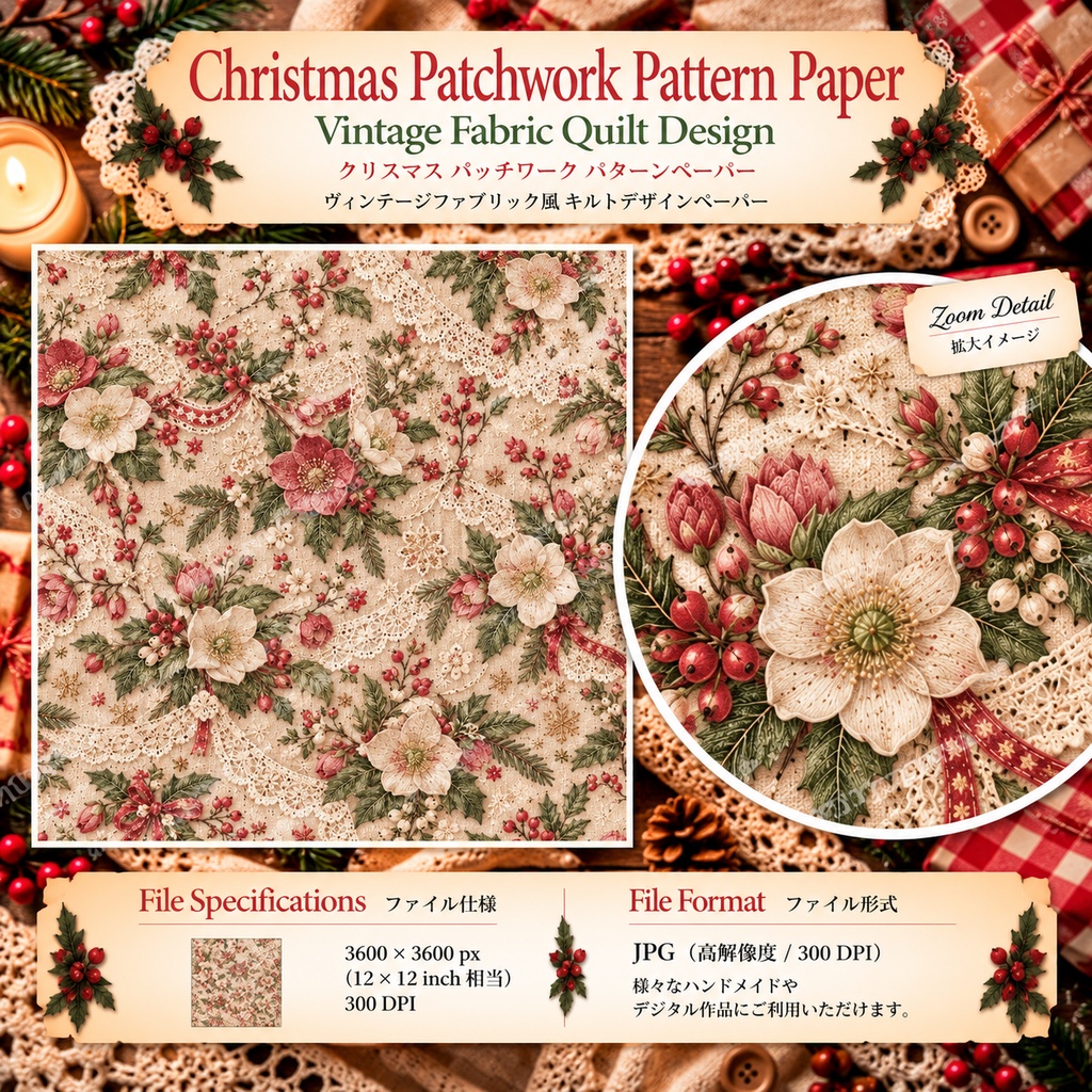 Cottagecore Christmas Sewing Collection|クリスマス花柄・刺繍・ヴィンテージ布素材