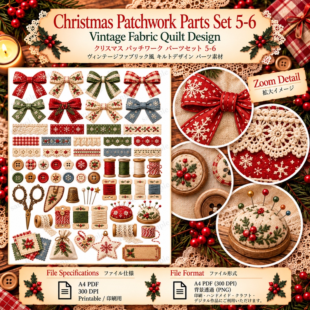 Cottagecore Christmas Sewing Collection|クリスマス花柄・刺繍・ヴィンテージ布素材