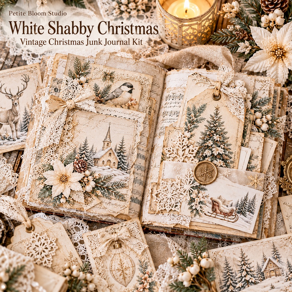 White Shabby Christmas|ホワイトシャビー・クリスマス|ヴィンテージ ジャンクジャーナル素材集