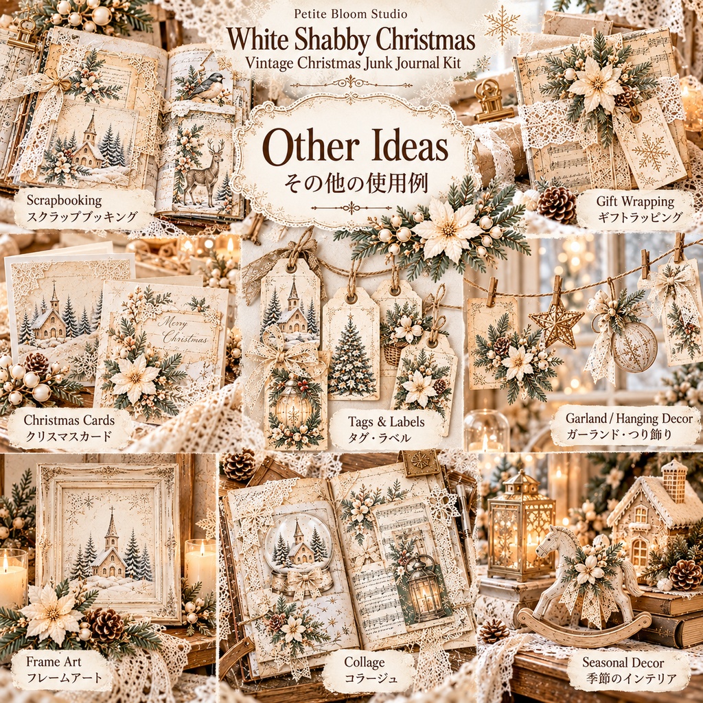 White Shabby Christmas|ホワイトシャビー・クリスマス|ヴィンテージ ジャンクジャーナル素材集