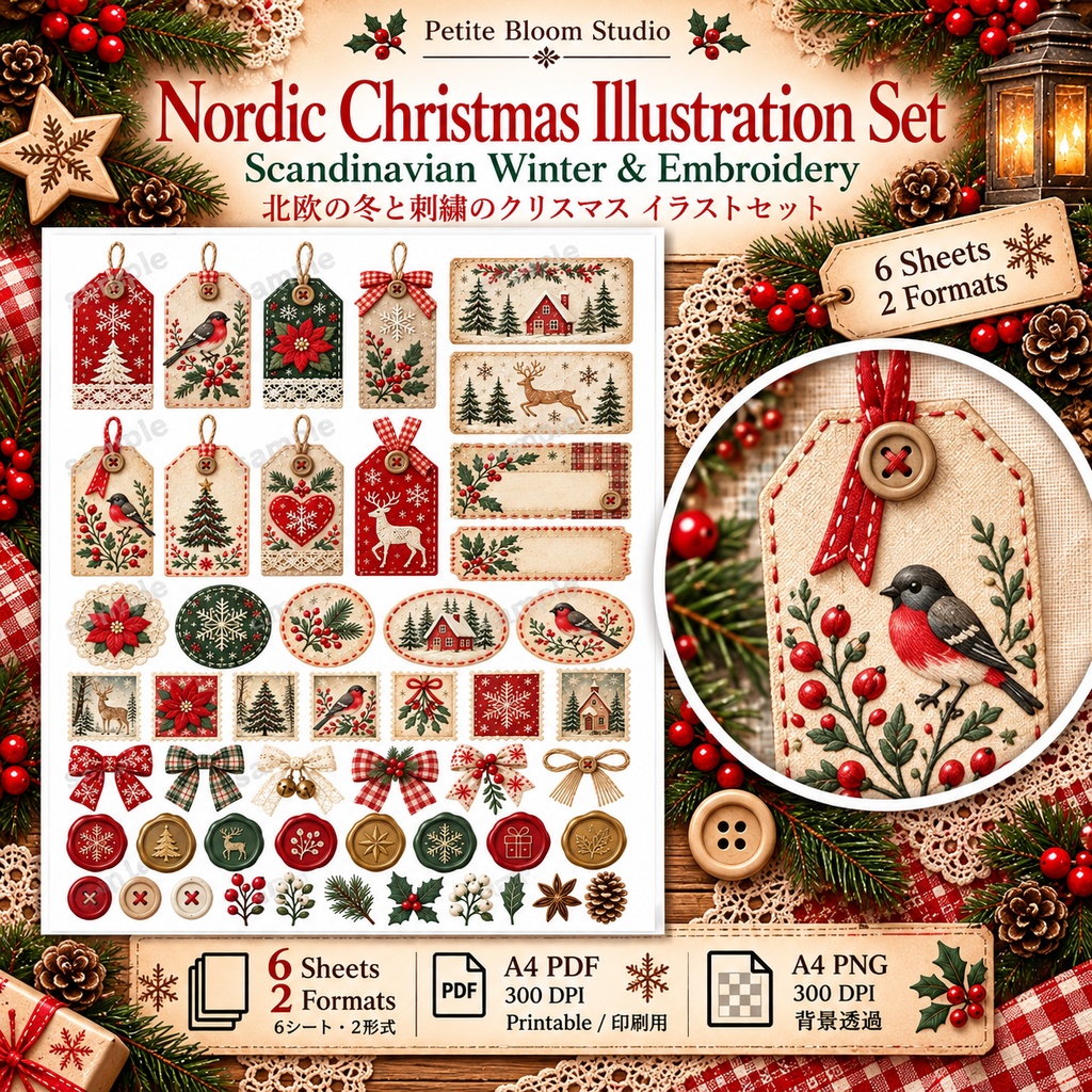 Nordic Christmas Sewing Collection|北欧の冬と刺繍のクリスマス素材セット