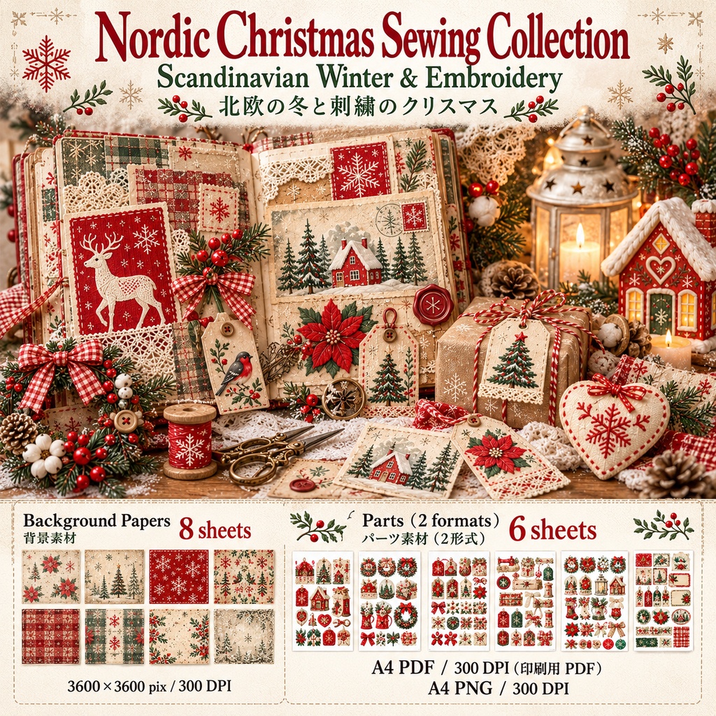 Nordic Christmas Sewing Collection｜北欧の冬と刺繍のクリスマス素材セット