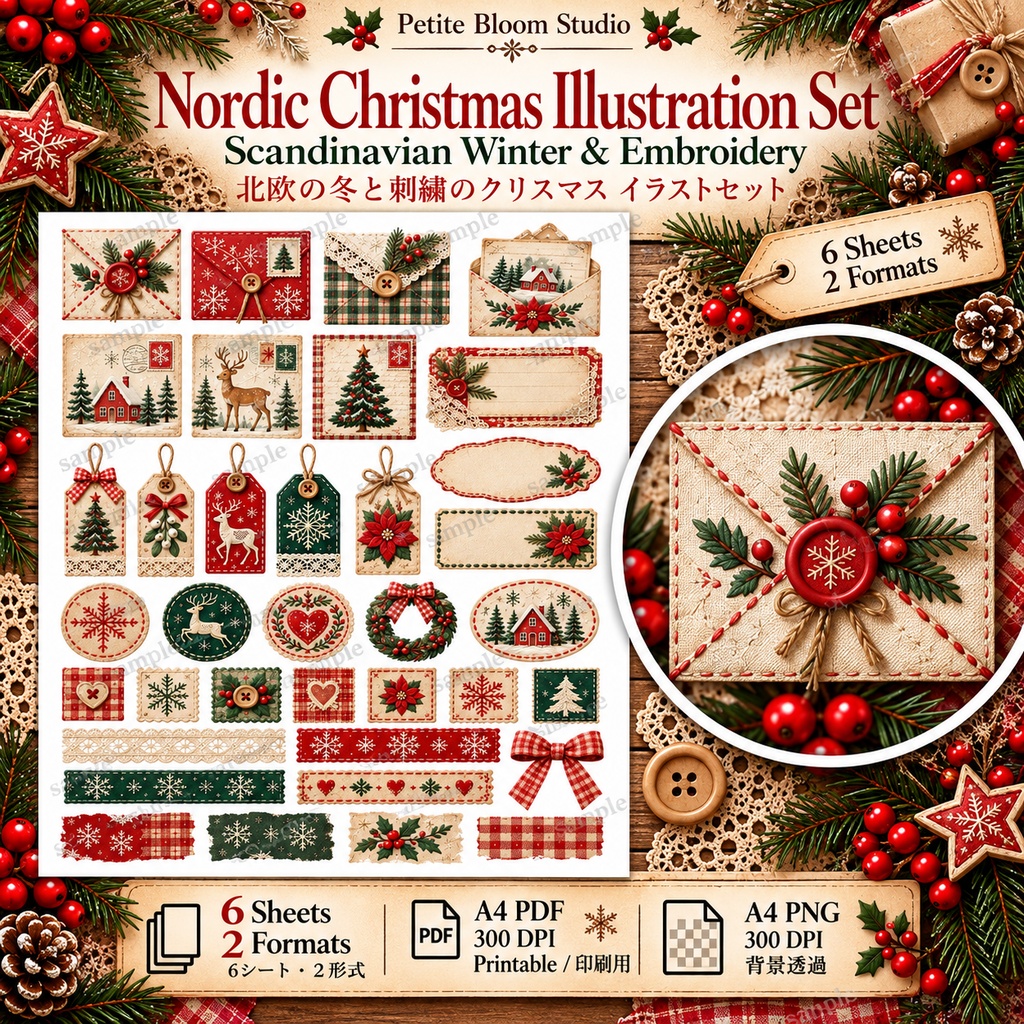 Nordic Christmas Sewing Collection|北欧の冬と刺繍のクリスマス素材セット