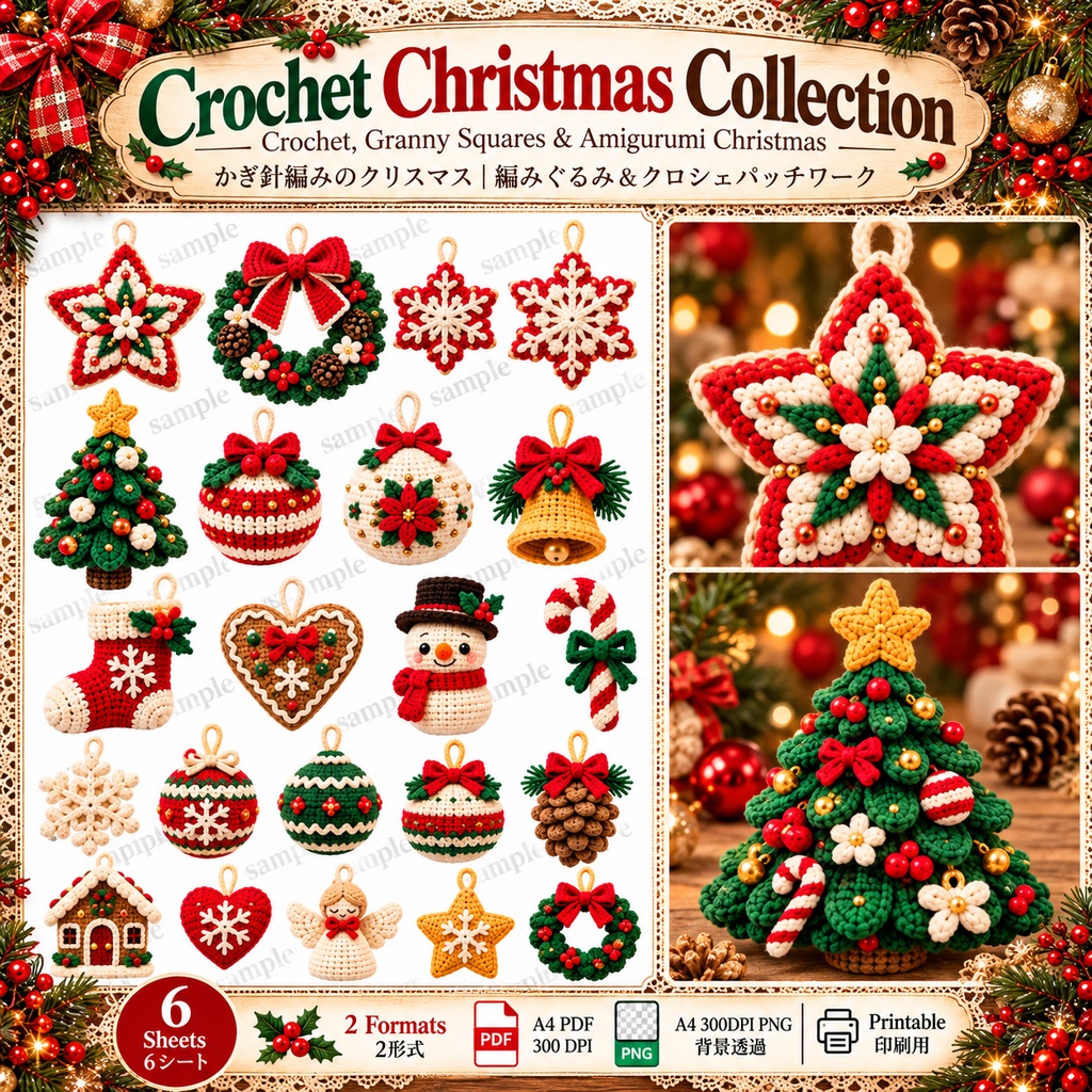 Crochet Christmas Collection|かぎ針編みのクリスマス素材集|編みぐるみ・グラニースクエア・クリスマスコラージュ