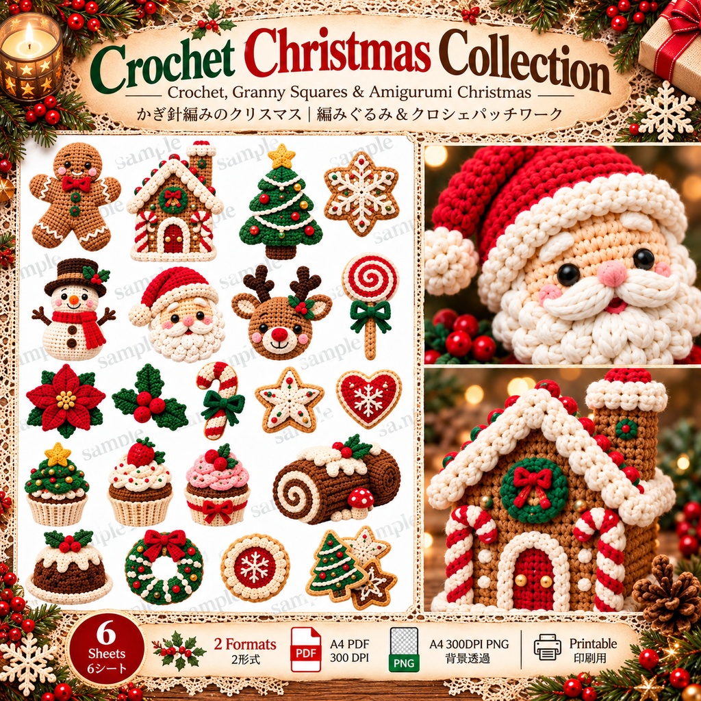 Crochet Christmas Collection|かぎ針編みのクリスマス素材集|編みぐるみ・グラニースクエア・クリスマスコラージュ