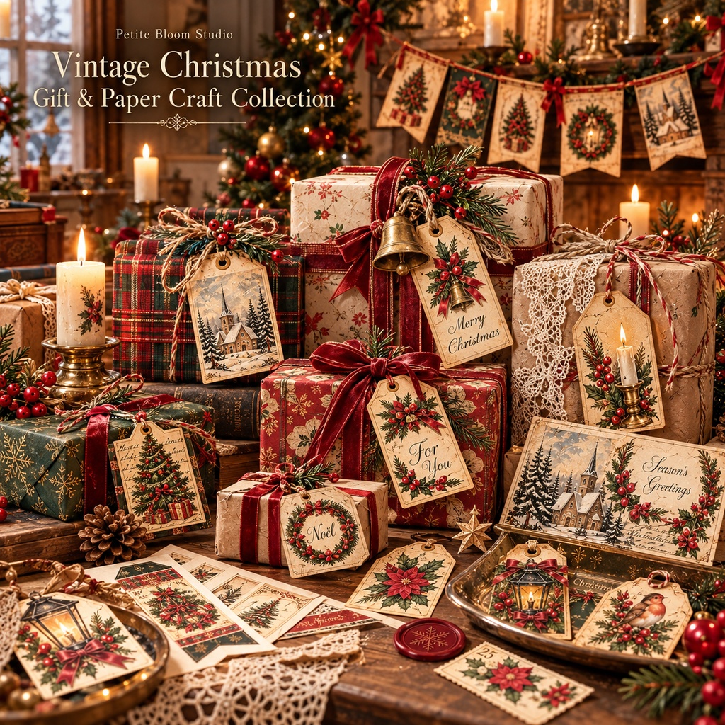 Vintage Christmas Gift & Paper Craft Collection|ヴィンテージクリスマス ギフト&ペーパークラフト素材 8枚セット
